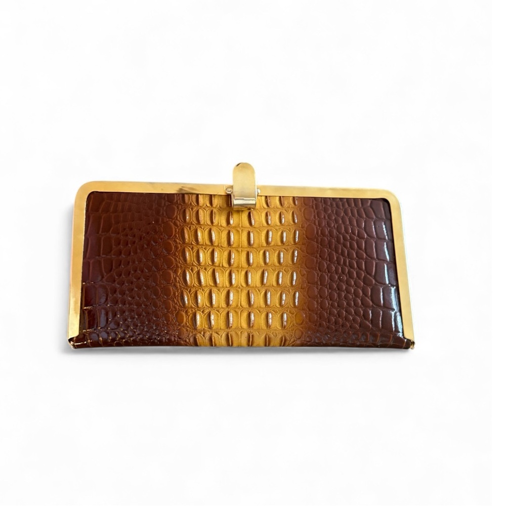Vintage 1940’s Elegant Brown Authentic Crocodile-Embossed Clutch